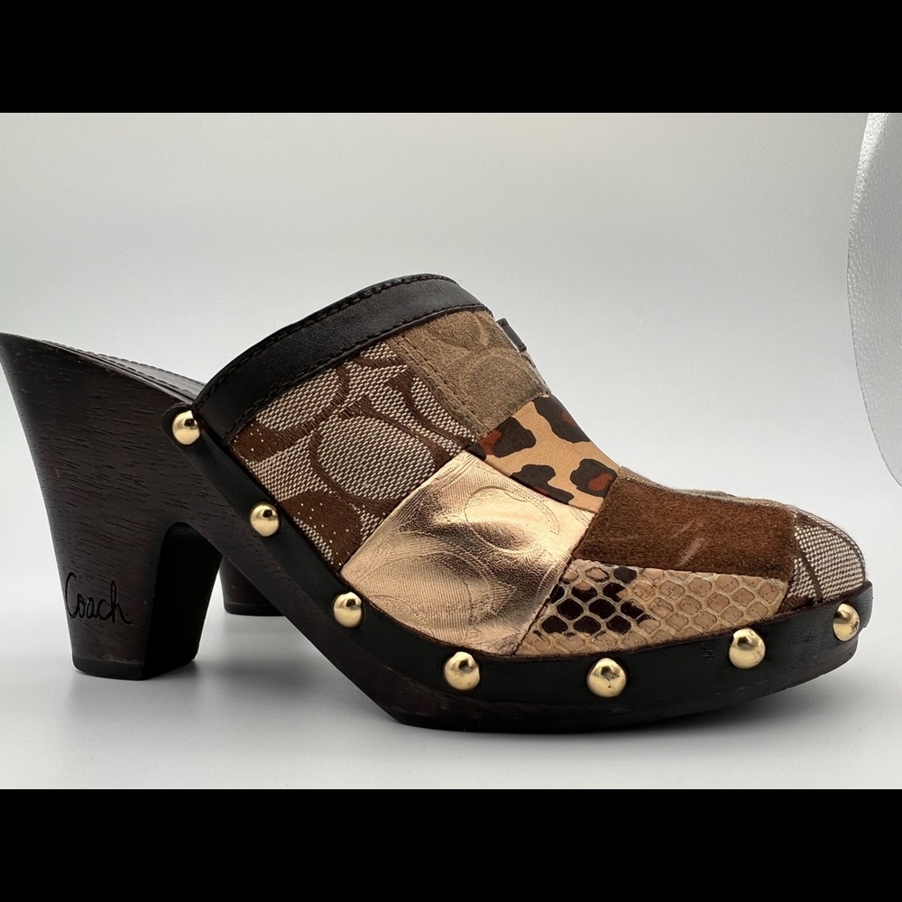 Coach Mules, Patchwork, Gold Studded - image 2